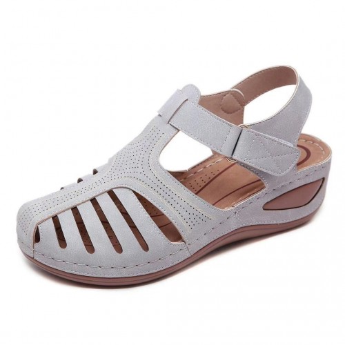 Velcro Closure Round Toe Women's Summer Sandal - Grey image