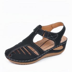 Velcro Closure Round Toe Women's Summer Sandal - Black