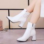 Women's Casual High Heel Leather Boots - White