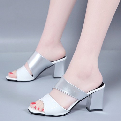 Fish Mouth Contrast Open Toe Sandal For Women - Silver image
