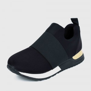 Casual Women’s Plain Vulcanised Platform Elastic Sneakers - Black