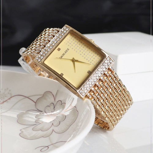 Square Disc Ladies Mesh Strap Bracelet Watch - Gold image