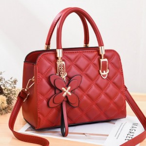 Luxury Style Stitch Flower Hanging Hand Bag - Red
