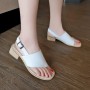PU Leather Open Toe Ankle Strap Closure Women's Heels - White