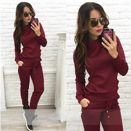 Women's Fashion Slim Fit Pullover Tracksuit - Red image