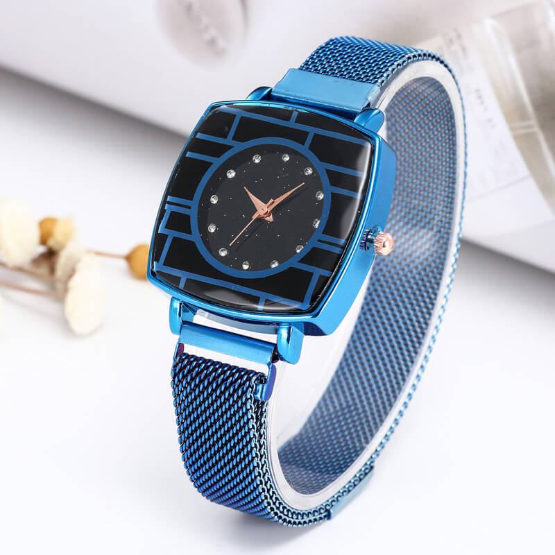 Mesh Style Magnetic Closure Women's Wrist Watch - Blue image