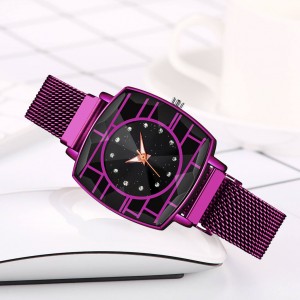 Mesh Style Magnetic Closure Women's Wrist Watch - Purple