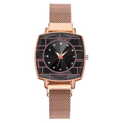 Mesh Style Magnetic Closure Women's Wrist Watch - Gold image