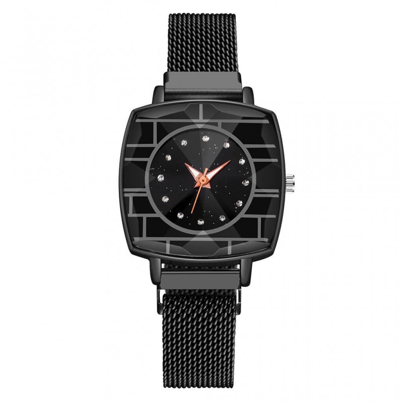 Magnetic Mesh Strap Square Dial Women's Watch - Black image