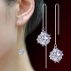  Sterling Silver Long Threader Round Square Earrings For Women
