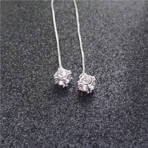  Sterling Silver Long Threader Round Square Earrings For Women