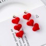 Velvet Fashion Linked Hearts long Earrings For Women- Red