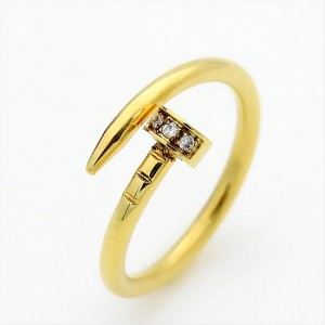 Rhinestone Fashion Nail Shape Ring For Women- Gold