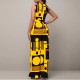 Casual V-Neck Sleeveless Printed Loose Fit Jumpsuit - Yellow image