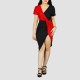 Short Sleeve Contrast Shining Cocktail Party Dress - Red image