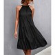 Knee Length Halter Neck Stitched Dress - Black image