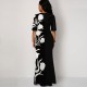 Floral Printed Contrast High Waist Long Skirt Dress - Black image