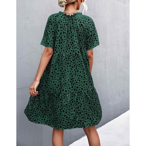 Sexy V-Neck Polka Cross Border Ruffled Dress - Green image