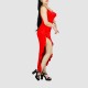 Ruffles Suspenders Sexy High Slit Dress - Red image