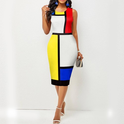Cross Border Sleeveless Body-con Midi Dress - Multicolor image