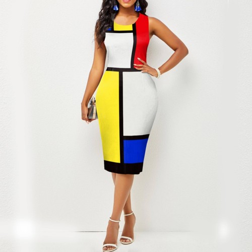 Cross Border Sleeveless Body-con Midi Dress - Multicolor image