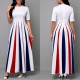 Multi Strips Printed Short Sleeve Long Swing Maxi Dress - White image
