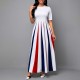 Multi Strips Printed Short Sleeve Long Swing Maxi Dress - White image