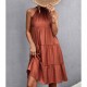 Knee Length Halter Neck Stitched Dress - Red image