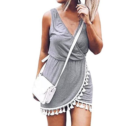 Skinny Tassels Sleeveless Casual Sling Dress - Grey image
