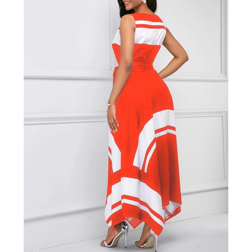 Printed Asymmetric Hem Sleeveless Maxi Dress - Red image