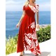 Digital Printing Short Sleeve Long Dress - Red image