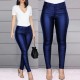 Casual Style High Waist PU Leather Pencil Pants - Blue image