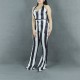 Striped Printed Halter Neck Body Fit Jumpsuit - Black image