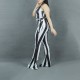 Striped Printed Halter Neck Body Fit Jumpsuit - Black image