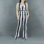 Striped Printed Halter Neck Body Fit Jumpsuit - Black