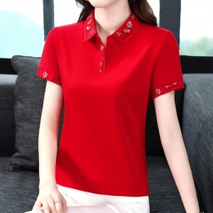 Lapel Cotton Slim Solid Color T-Shirt - Red 