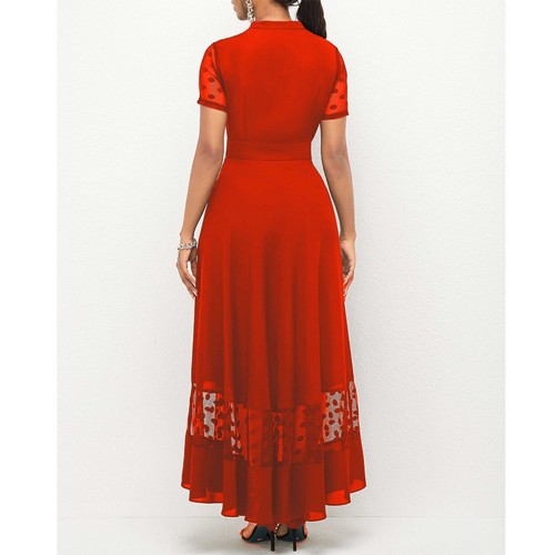 Chiffon Stitching Polka Dot Short Sleeve Dress - Red image