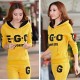 Full Sleeves Hooded Casual Sports Two Piece Trick Suit - Yellow image