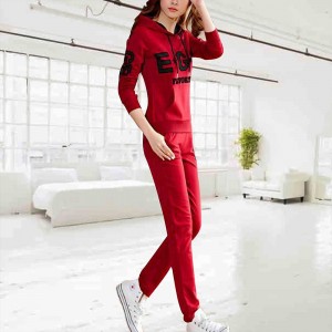 Full Sleeves Hooded Casual Sports Two Piece Trick Suit - Red