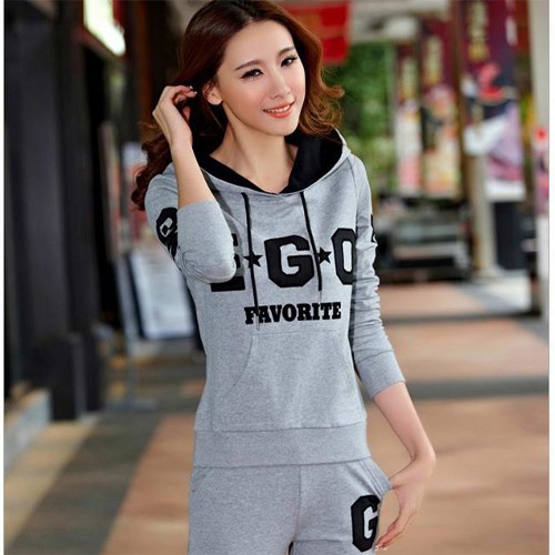 Full Sleeves Hooded Casual Sports Two Piece Trick Suit - Grey image