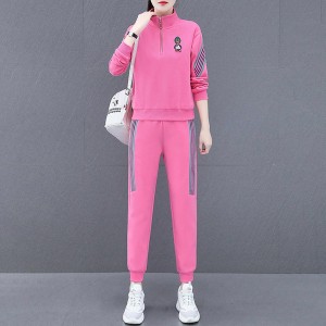 Contrast Stripped Sportswear Loose Two Piece Track Suit - Pink