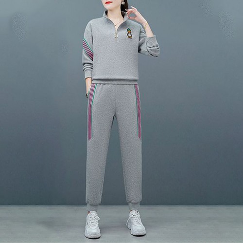 Contrast Stripped Sportswear Loose Two Piece Track Suit - Grey image