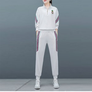 Contrast Stripped Sportswear Loose Two Piece Track Suit - White