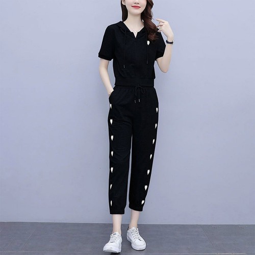 Jogging Two Piece Sports Polyester Women Trick Suite - Black image