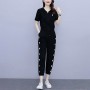 Jogging Two Piece Sports Polyester Women Trick Suite - Black