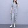 Jogging Two Piece Sports Polyester Women Trick Suite - Grey
