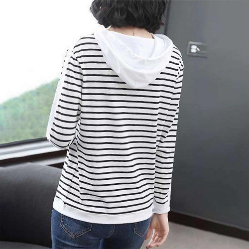 Long-Sleeved Trendy Cotton Fabric Women Hoodie - White image