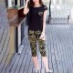 Sports Slim Fit Two-Piece Cropped Camouflage Track Suit - Black image