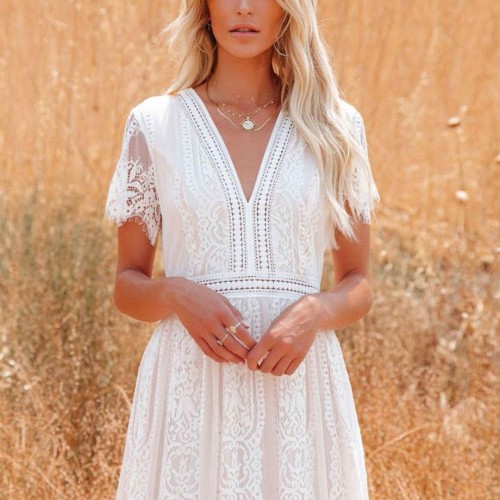 Elegant Style Cross-Border Lace Long Maxi Dress - White image