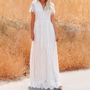 Elegant Style Cross-Border Lace Long Maxi Dress - White